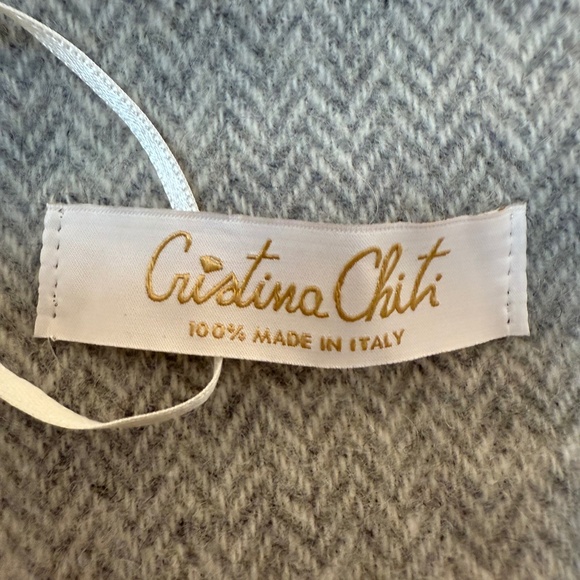🇮🇹 Cristina Chiti Italy Wool & Cashmere Grey Herringbone Scarf - 10" x 72" - Picture 7 of 10